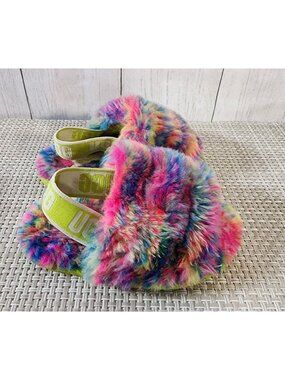 UGG FLUFF YEAH PIXELATE SLINGBACK SANDALS FURRY FUZZY SLIPPERS TODDLERS 6 SHOES